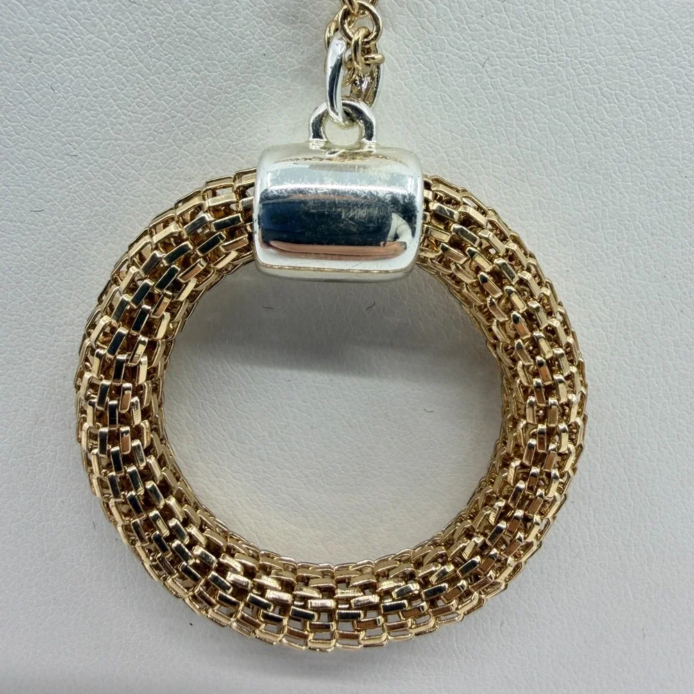 SHB Mesh Circle Pendant Necklace Gold Tone Textured Statement Layering Boho Gift